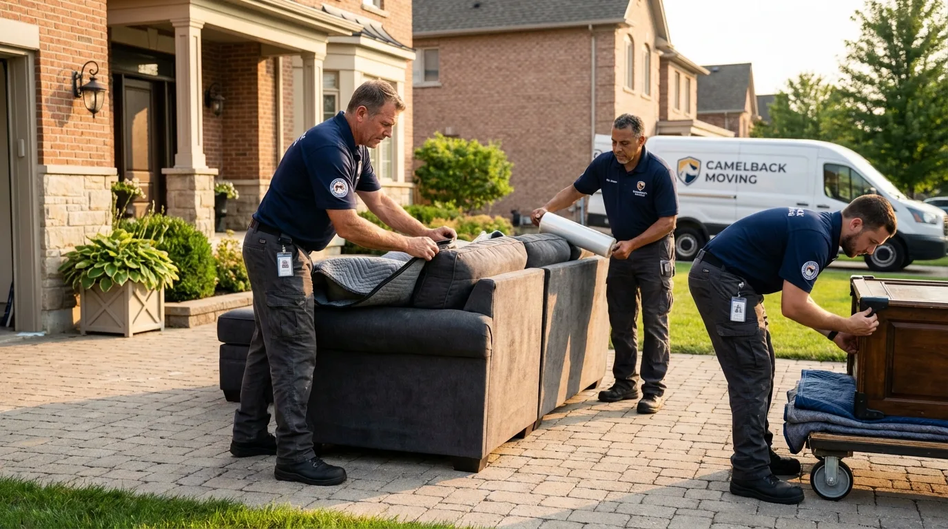 Large estate moving crew wrapping furniture in Moreno Valley, CA