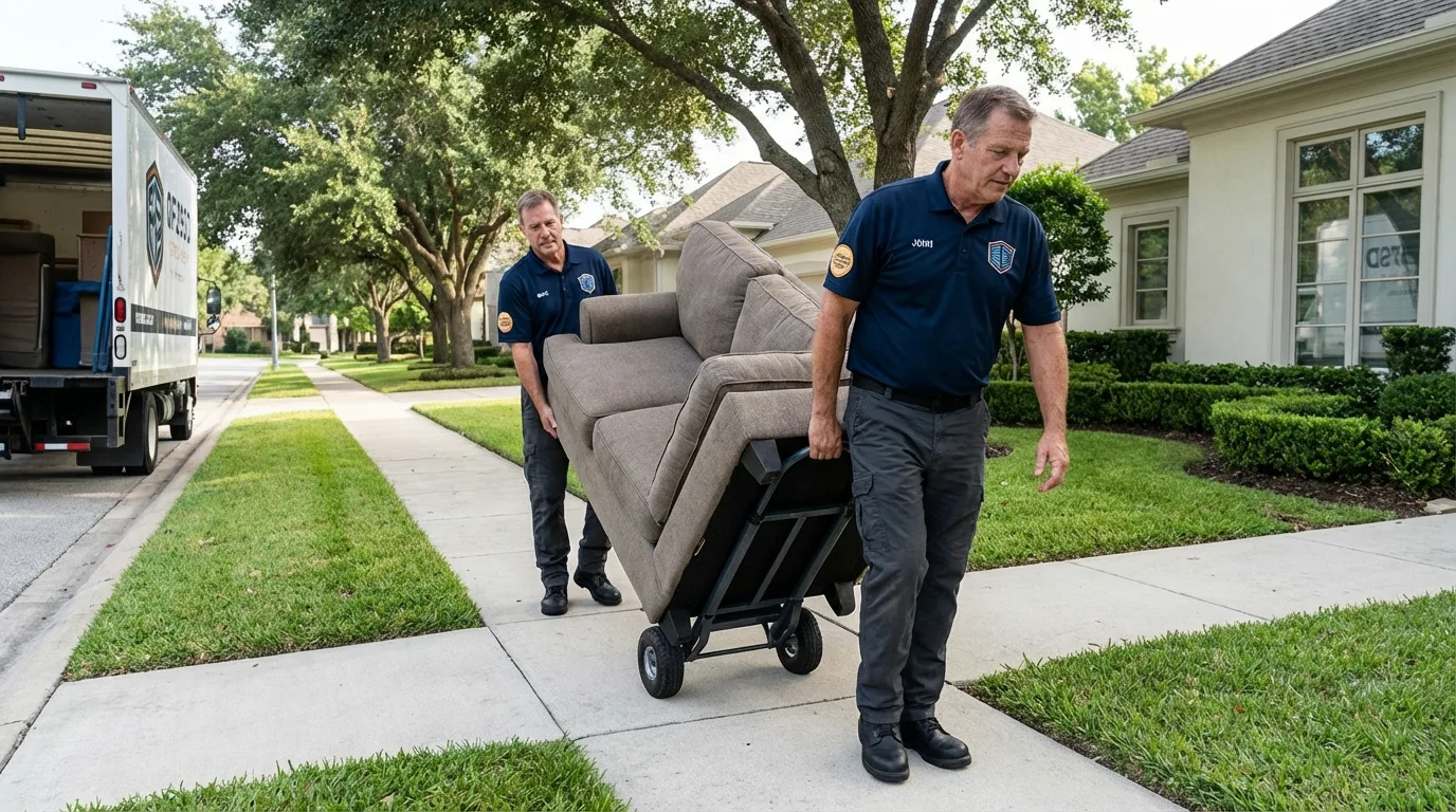 Local residential moving crew loading furniture in Moreno Valley, CA