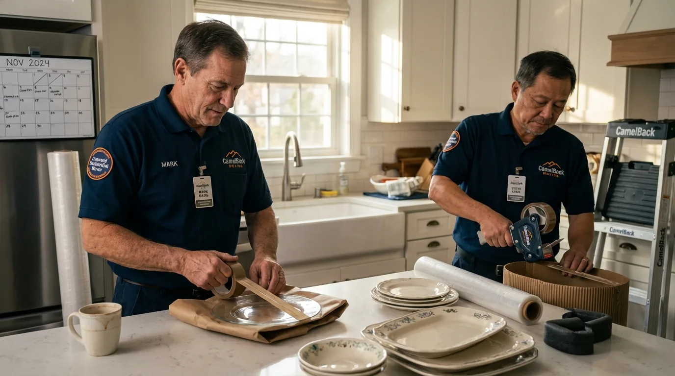Professional crew packing kitchen dishware in Moreno Valley, CA